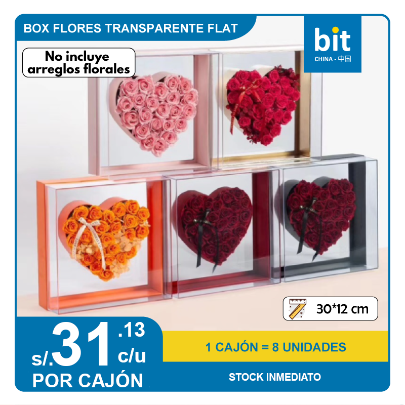 C02-BOX FLORES TRANSPARENTE FLAT - STOCK INMEDIATO